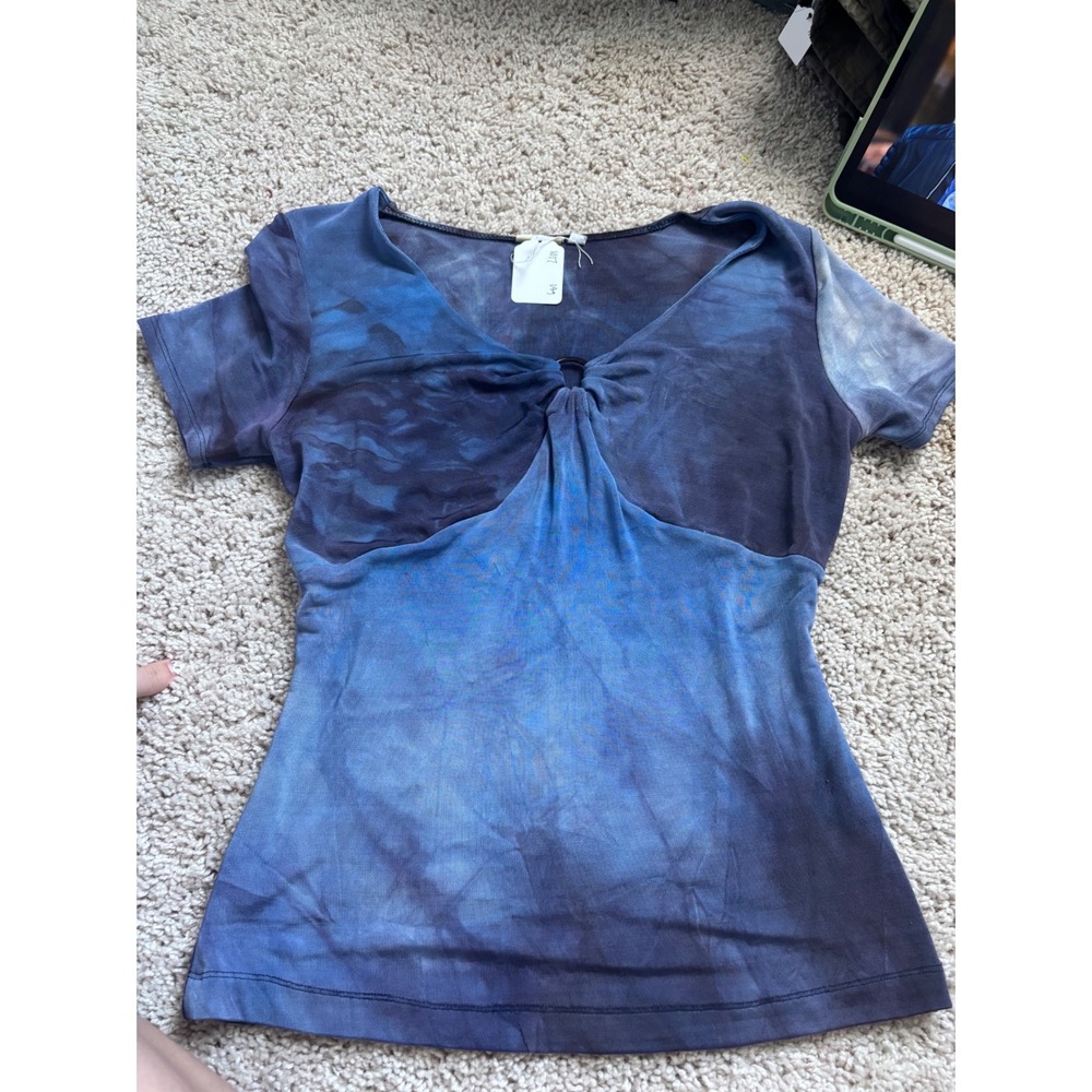 Tie Dye O-Ring Top Y2K Blue Short Sleeve Boho Indie Fairycore Von Saken Medium